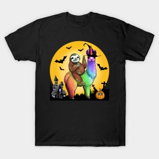 Zombie Sloth Riding Llama Unicorn Witch T-Shirt